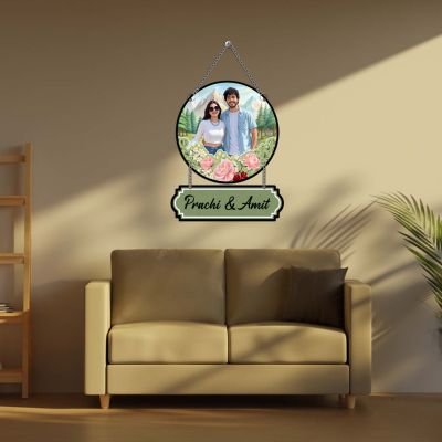 GIFTMEBAZAR Personalized Couple Photo Wall Hanging Custom With Photo & Name Gift For Birthday Valentines Day, Anniversary & Engagement Bedroom Wall Art Decor